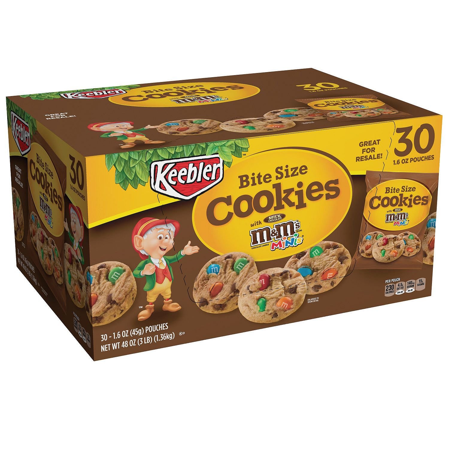 Keebler Bite Size Chocolate Chips Cookies With m&m's, 1.6 Oz Bag (Pack of 30) (1 box)