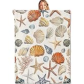 MIEPOS Shell with Conch Starfish Throw Blanket – Soft, Cozy, and Lightweight Decor Flannel Blanket Ideal for Couch, Office, and Travel – Fuzzy, Fluffy, Plush Warmth for Women Girls 60×50 Inch