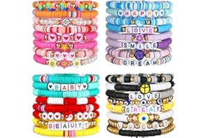 RINTOLER Heishi Surfer Clay Bead Bracelets Set for Women - Preppy Smile Evil Eye Beaded Stretch Bracelets Elastic Layering Friendship Bracelets- Stackable Boho Disc Summer Jewelry Set