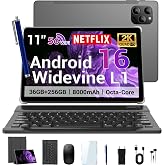 ROSYVIBE 2025 Slim 11 Inch Android 16 Tablet with Keyboard,Stylus &amp; Mouse, 2K IPS Widevine L1, 36GB RAM 256GB (1TB TF), 8000mAh, T615 8-Core,8+13MP, 5G/2.4G WiFi, FCC/CE Certified -Gray