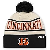 FOCO NFL Primary Team Logo Heritage Stripe Pom Beanie Hat