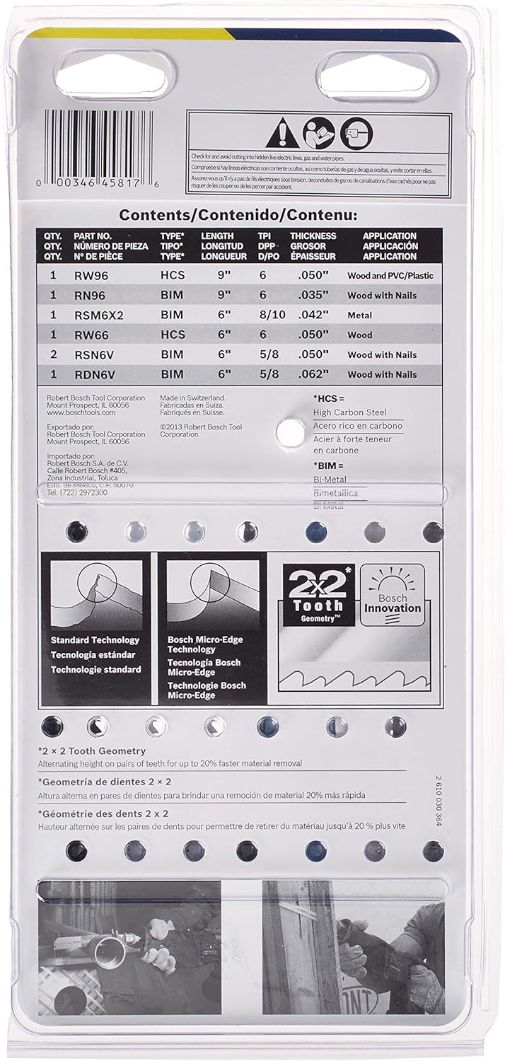 Home Garden Bosch 7 Pack Carbon And Bi Metal Reciprocating Saw Blade Set Metal Durable Saws Accessories