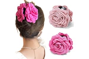 JANFUN Rose Flower Claws Clips for Women 2Pack Large Hawaiian Rose Hair Clips Floral Hair Clips for Women Girls Thin Hair Blooming Rose Claws Clips Non Slip Strong Hold for Thick Hair 2 Colors