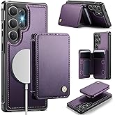 Usroom Compatible with Magsafe for Samsung Galaxy S25 Ultra Wallet Case Magnetic Card Holder, RFID Blocking 2 in 1 Detachable Kickstand Shockproof Case for Women Men, Purple