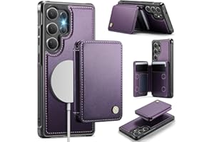 Usroom Compatible with Magsafe for Samsung Galaxy S25 Ultra Wallet Case Magnetic Card Holder, RFID Blocking 2 in 1 Detachable Kickstand Shockproof Case for Women Men, Purple