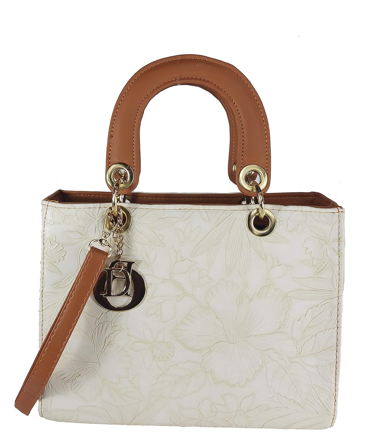 Buy Just Bags Women's OffWhite Textured Handbag with Removable Sling