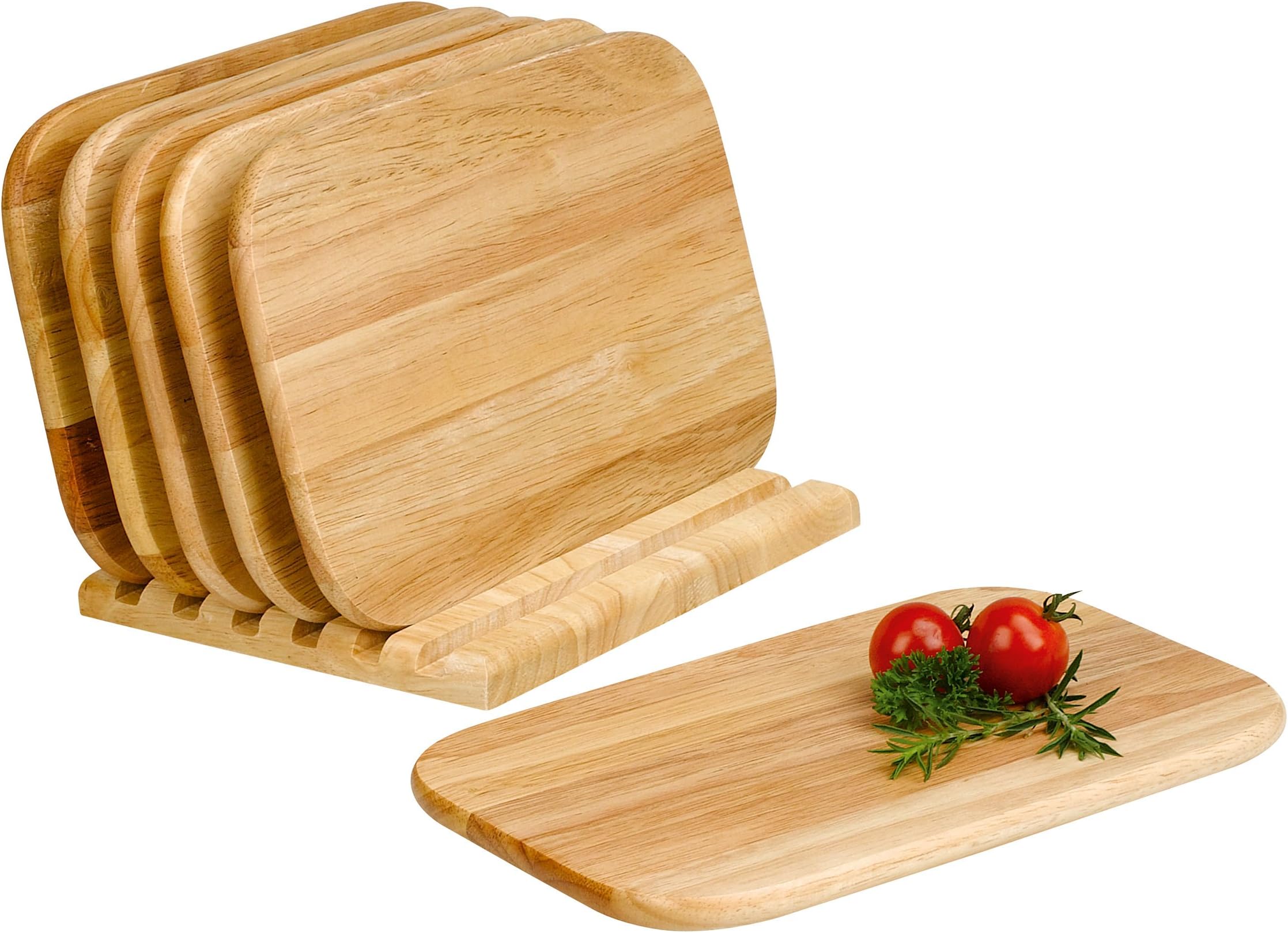 Domestic 906245 7-Piece Chopping Board Set Including Board Stand Light Wood