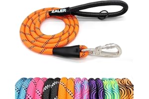 ZALER Rope Dog Leash, 4/5/6/10/15/20/30/50 Foot Reflective Dog Leashes with Carabiner, Heavy Duty Dog Lead for Large and Medium Dogs (4FT, Orange)