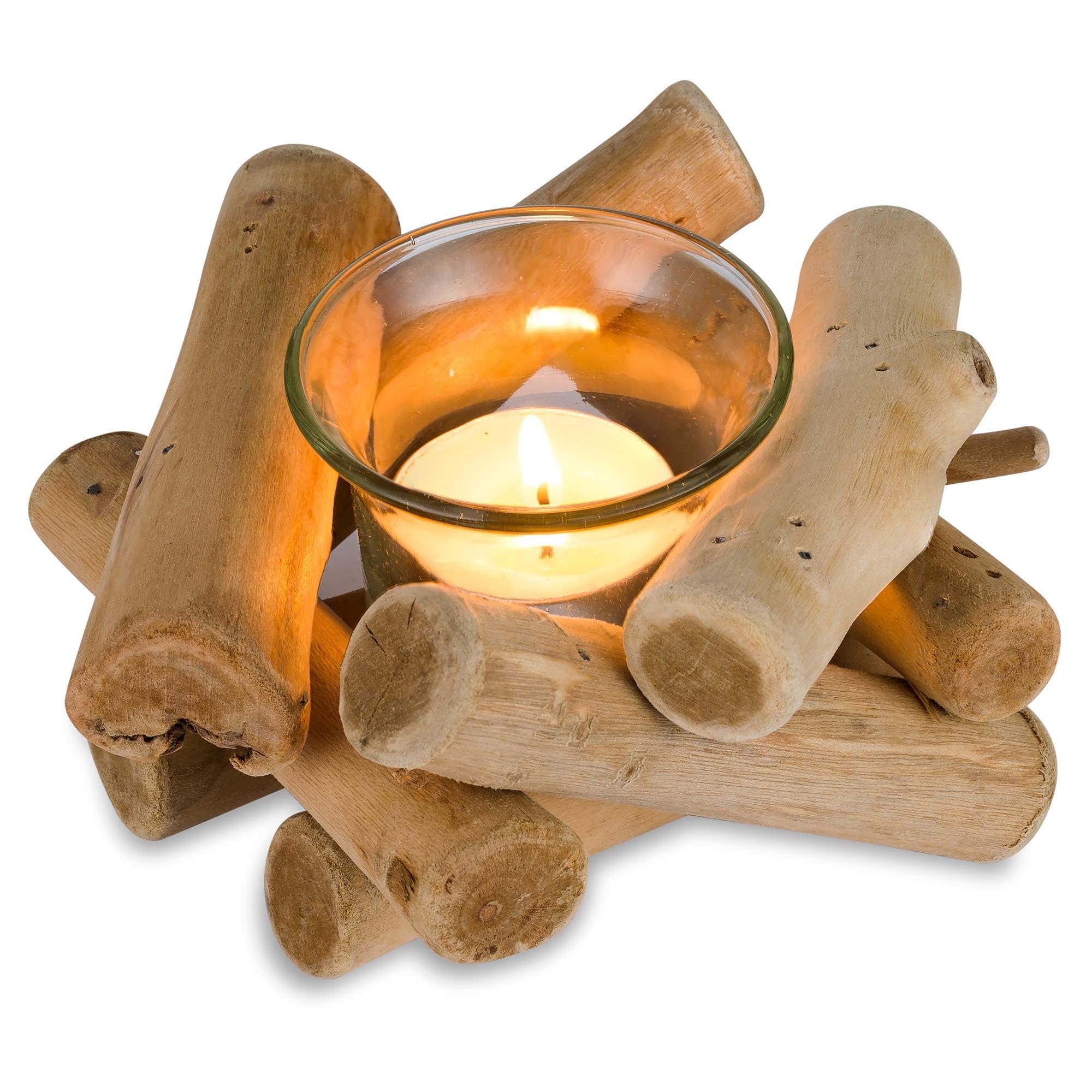 Sziqiqi Rustic Wooden Tea Light Candle Holders with Glass Cup Driftwood Votive Tealight Holder for Farmhouse Wedding Centrepieces Living Room Coffee Table Home Decorations