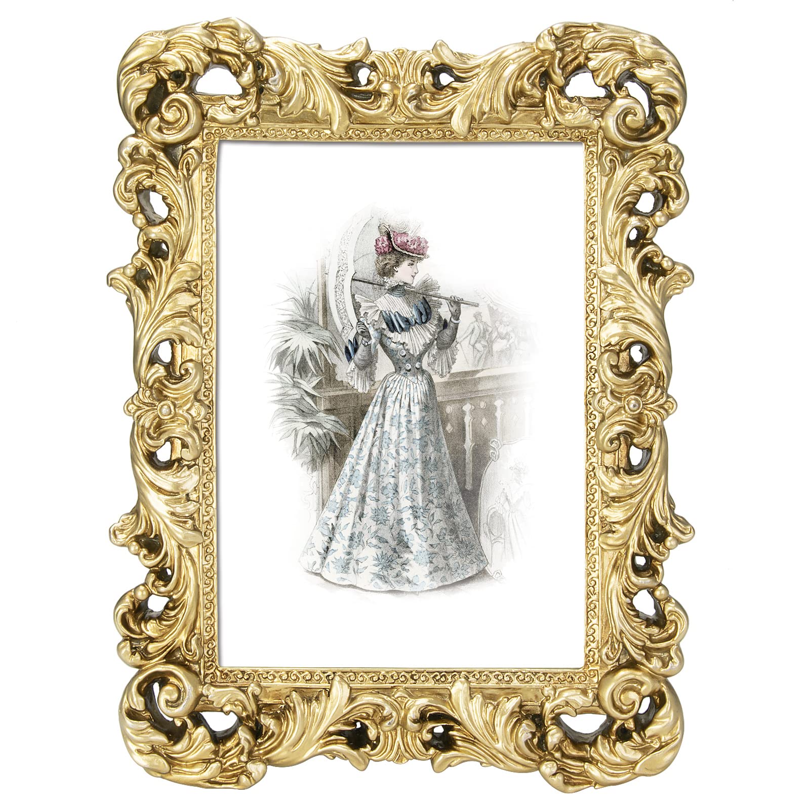 Photo 1 of GUOER 5x7 Picture Frames Vintage Photo Frame with Glass Front Antique Picture Frame for Tabletop Wall Hanging (5x7, Light Golden)