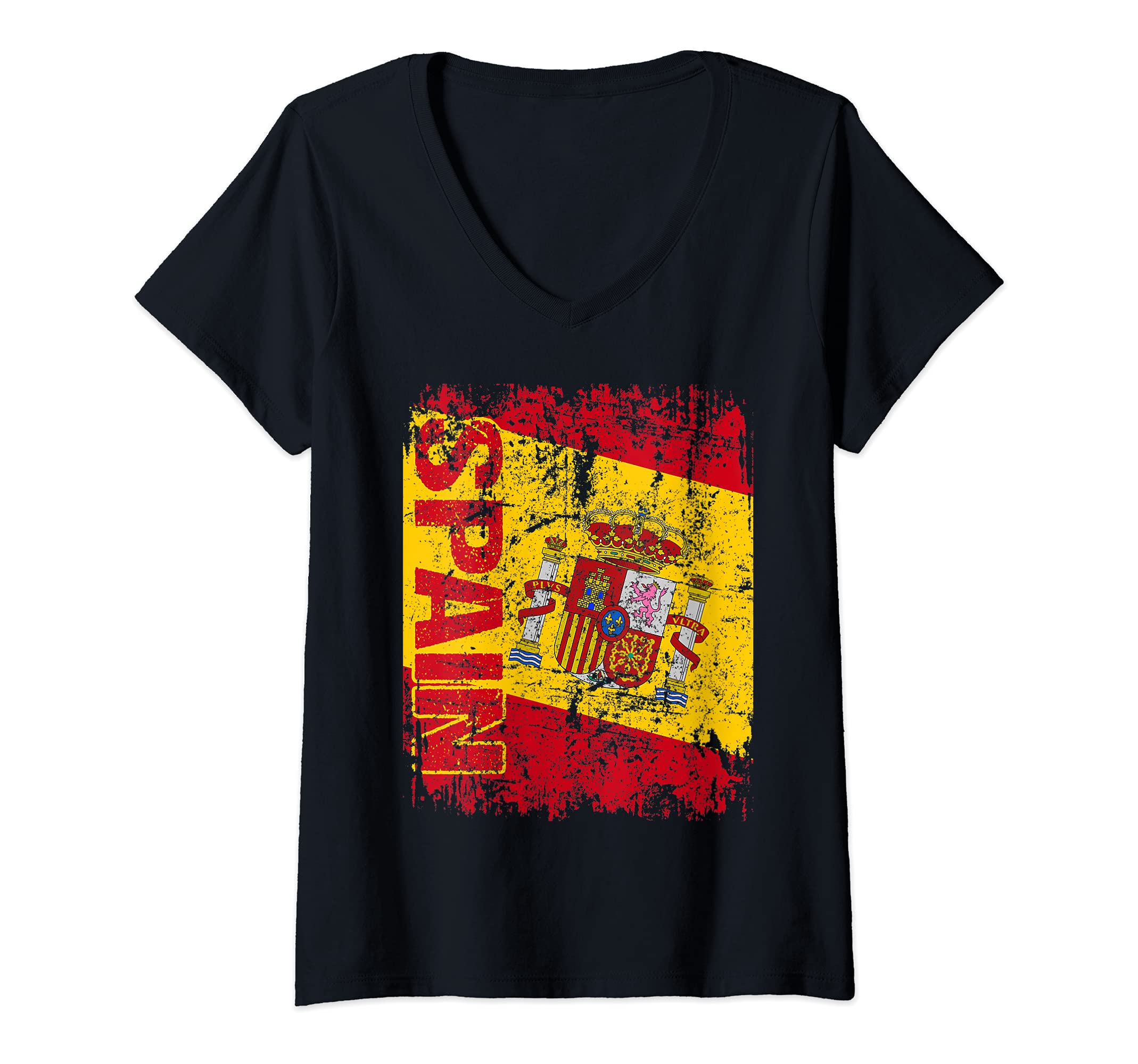 Womens SPAIN Flag Vintage Distressed SPAIN V-Neck T-Shirt