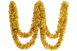 CHOONSHOW 26.2 Ft Tinsel Garland Decoration for Holiday Tree Walll Home Office Event, Christmas, Birthday, Weddings, Party Decorations, Fluffy Twist for All-Season Indoor Outdoor Events - Gold