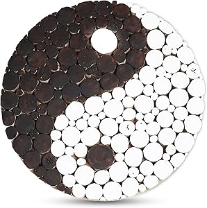 Yin Yang Wall Art Décor – Rustic Handmade Wooden Spiritual Wall Hanging, Yin and Yang Themed Decoration for Yoga Studio, Bathroom, Bedroom, Office. Tao Yin Plaque YinYang Symbol Artwork for Home Décor