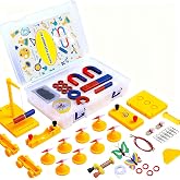 STEM Magnet Experiment Kit: Physics Electromagnetism Tools (Bar/Ring/Horseshoe Magnets, Compass, Electromagnet) - Fun Educational Birthday Gift for Students