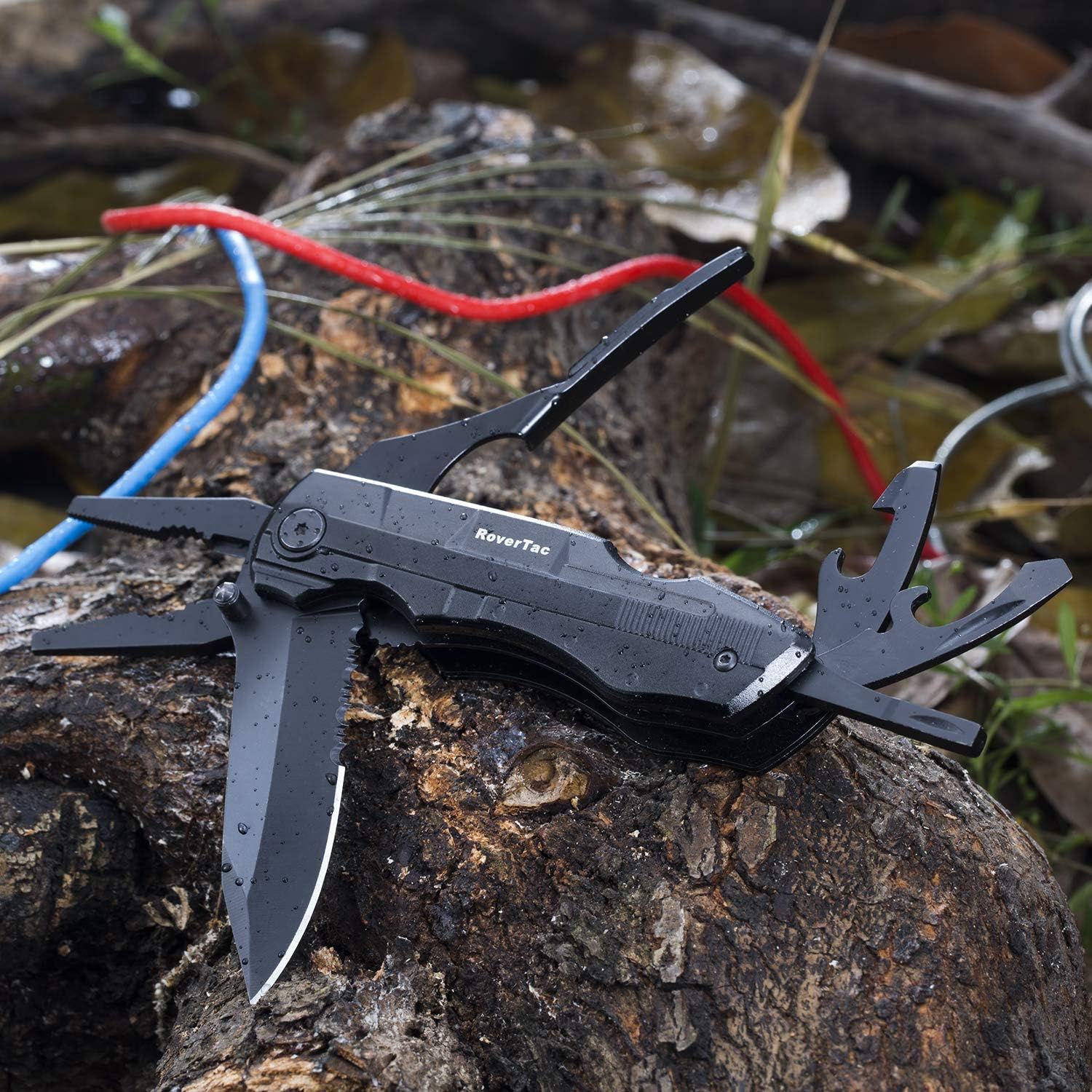 RoverTac Pocket Knife Folding Multitool Knife for Camping Fishing Hiking Outdoor Multi Tool with Pliers Screwdrivers Bottle Opener Safety Lock Durable Sheath Unique Gifts for men women - - 