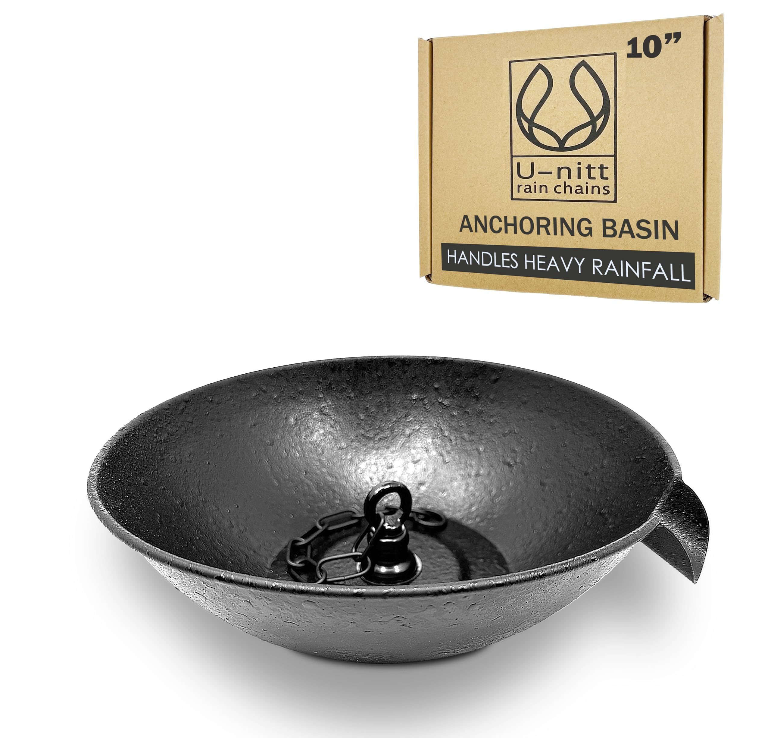 Photo 1 of U-nitt 10" Spill Bowl Downspout Catch Basin for Rain Chain Anchoring & Stake | Rainwater Collection for Roof | Gutter Catch Basin | Good for Water Fountain & Birdbath | Black | Handles Heavy Rain