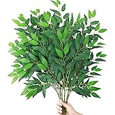 GREENTIME 6 Pack Artificial Italian Ruscus Greenery Stems 23.5'' Faux Green Leaf Bouquet for Vase Bridal Wedding Table Centerpiece Decor