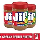 Jif Creamy Peanut Butter, 7g (7% DV) of Protein per Serving, Smooth, Creamy Texture, No Stir Peanut Butter, 16 Ounce, Pack of 3