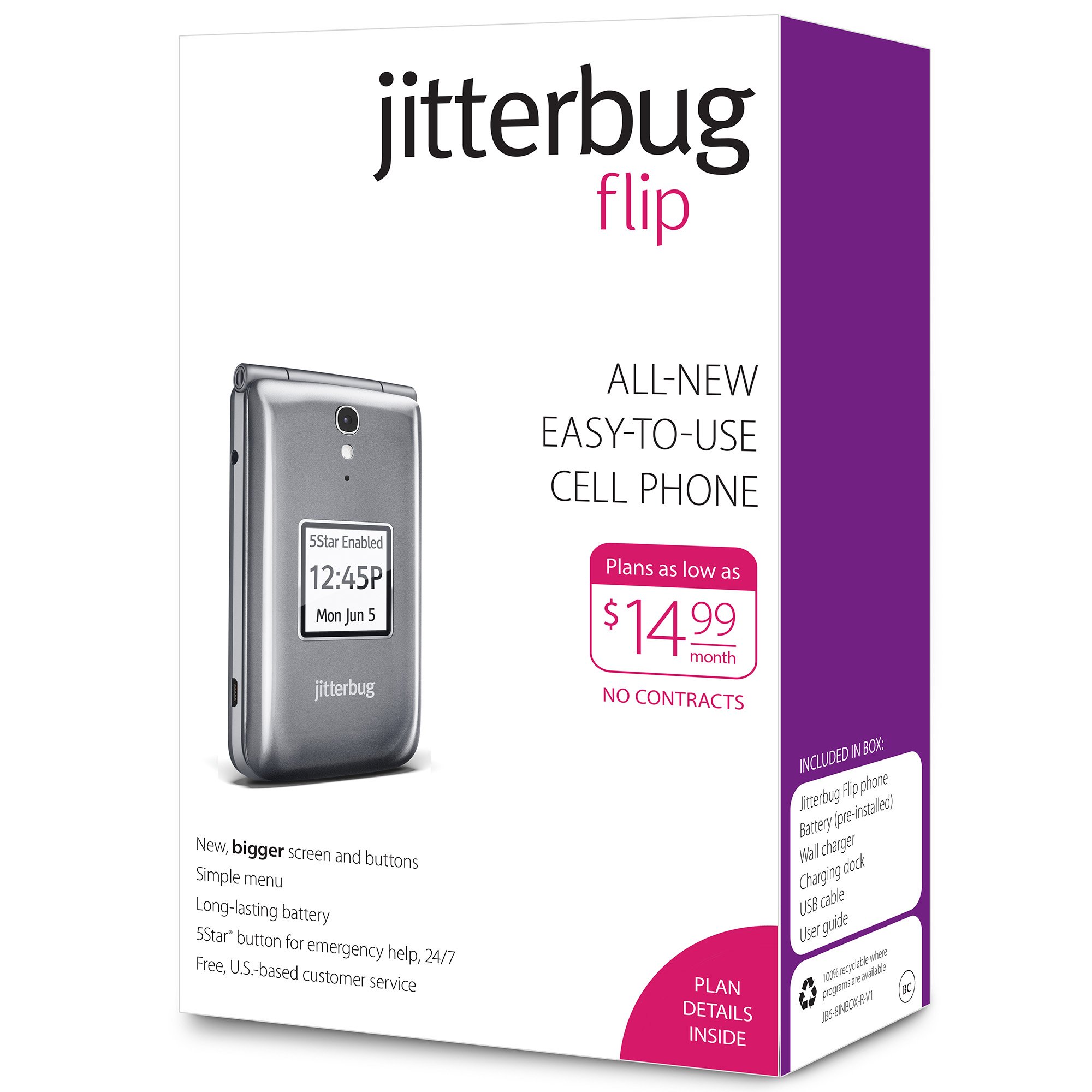 GreatCall Jitterbug Flip EasyToUse Cell Phone for Seniors