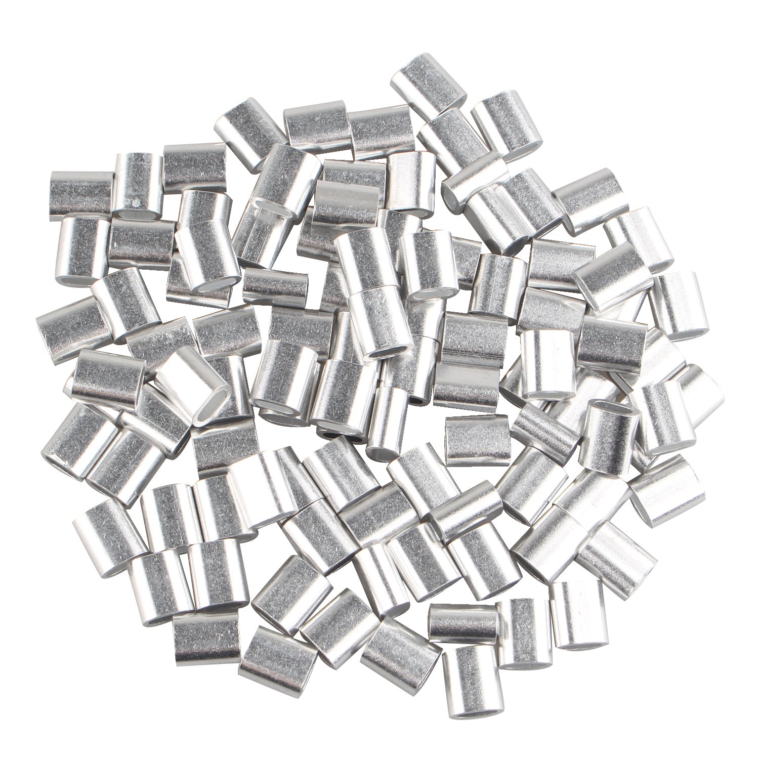 Futheda 100 pcs Aluminum Crimping Loop Sleeve Clips Oval Shaped for 2.5mm Cable Wire Rope Silver Tone