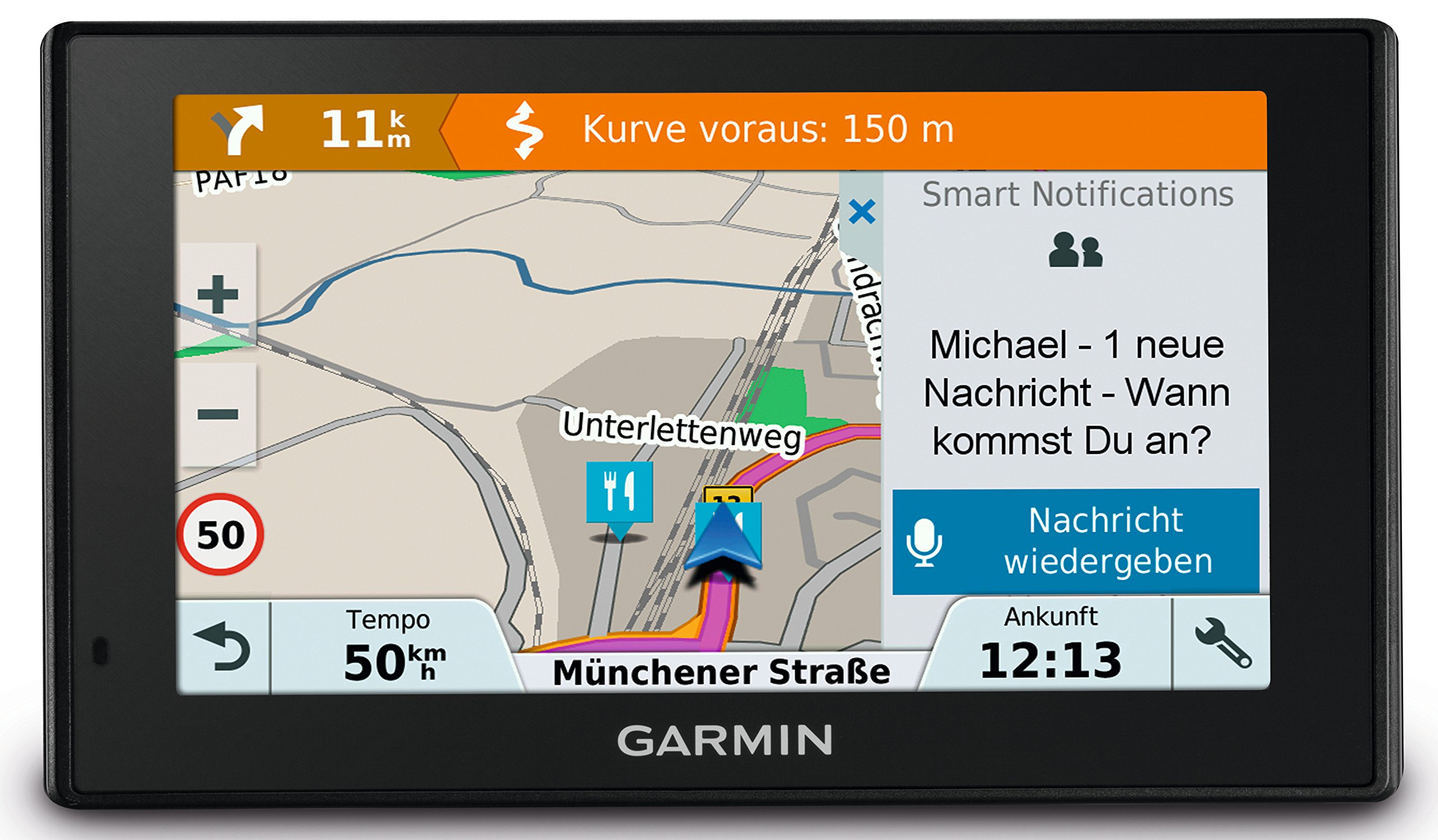 Garmin DriveSmart navigation device touch display, map updates & traffic information, smart notifications