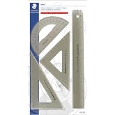 STAEDTLER College Combination Set - Triangle, Protractor &amp; Ruler Set, Transparent Smoke Plastic with Beveled Edges, 4-Piece Set