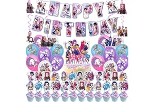 48Pcs Birthday Party Supplies, Party Decorations Set Include Banner, Balloons, Hanging Swirls, Cake Cupcake Toppers, Tableclo