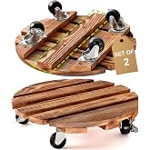 HOHY 2 Pack 12" Plant Caddy, Plant Stand with Wheels Wooden, Round | Rolling Plant Stand with 2 360&deg; Lockable Wheels for Indoor Outdoor Plant Pot, Plant Roller