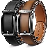 BULLIANT Men Ratchet Belt 2 Pack, Click Sliding Leather Belt Adjustable for Gift Men Dress Casual Jeans 1 3/8,Cut for Fit