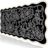 L-SPOUTTO Vintage Floral Mouse Pad,Aesthetic Scalloped Desk Mat XXL Large Gaming Mousepad,35.4x15.7in Non-Slip Keyboard Pad Waterproof Desktop Mat for Laptop Computer Work Game Home Office-Black