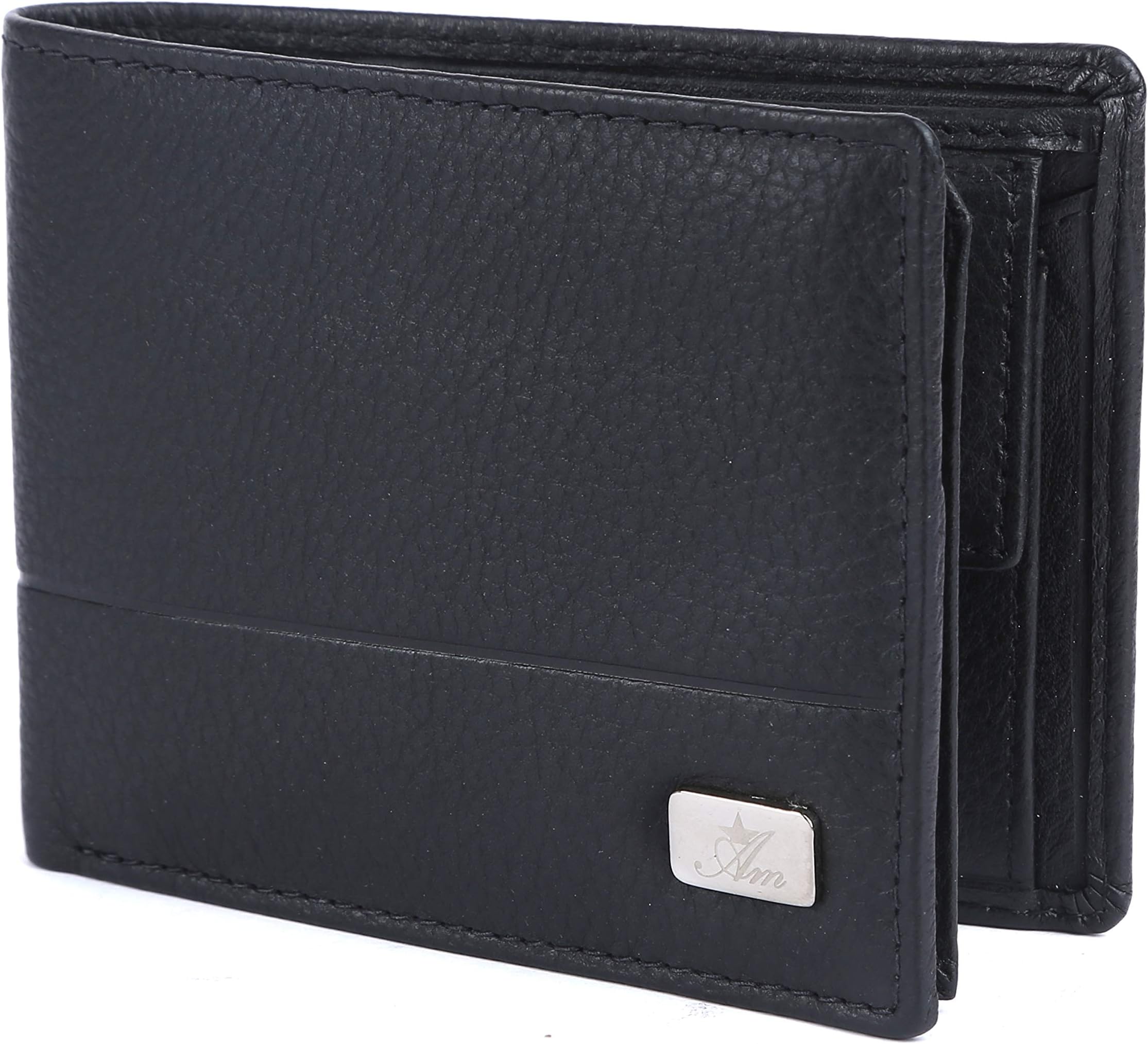 Am leatherBest Genuine Leather Black Bi Fold Wallet for Men and Boys