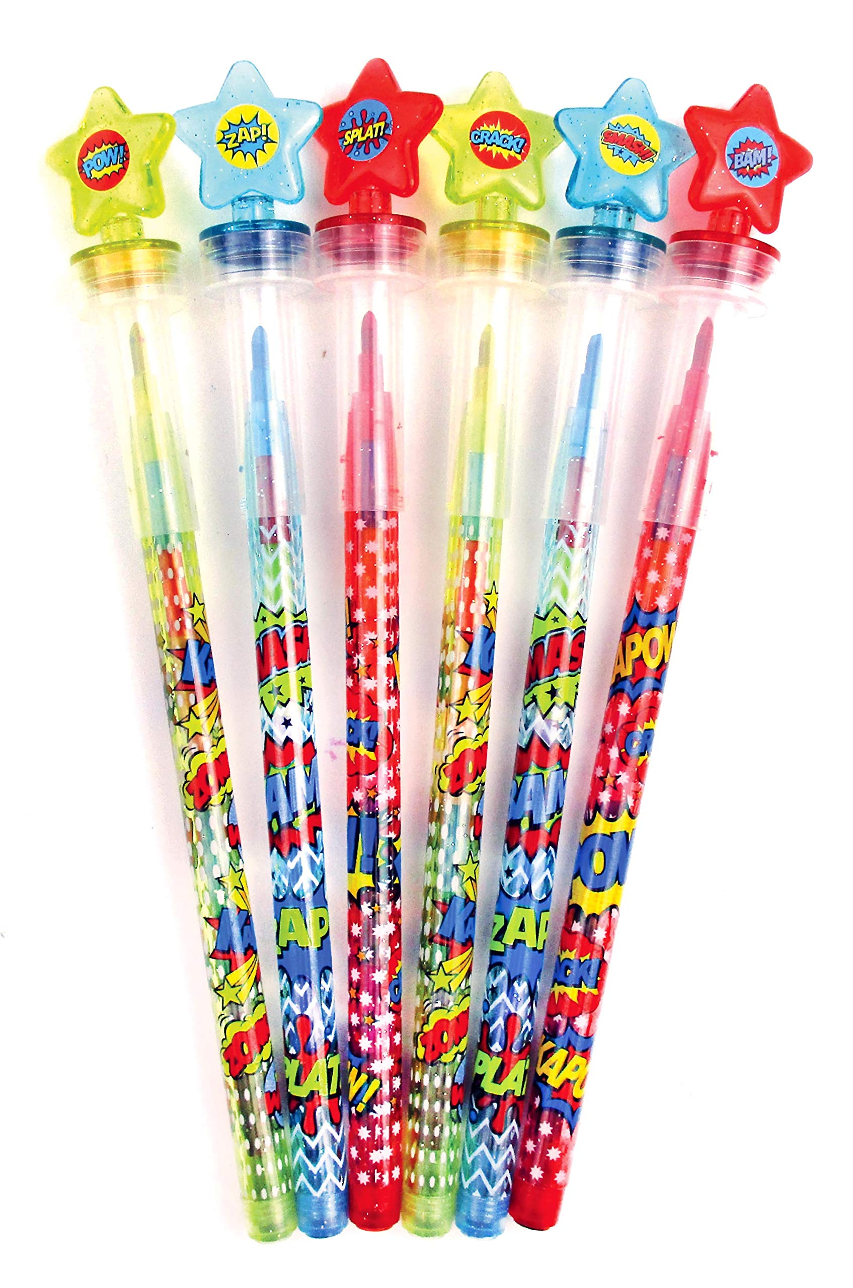 TINYMILLS 24 Pcs Superhero Rainbow Stackable Crayon with Stamper Topper