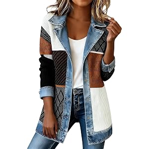 Women's Denim Cardigan Trimmed Blazer Button Down Casual Jean Outerwear | Denim Jacket for Women, Long Sleeve Casual Loose Ou