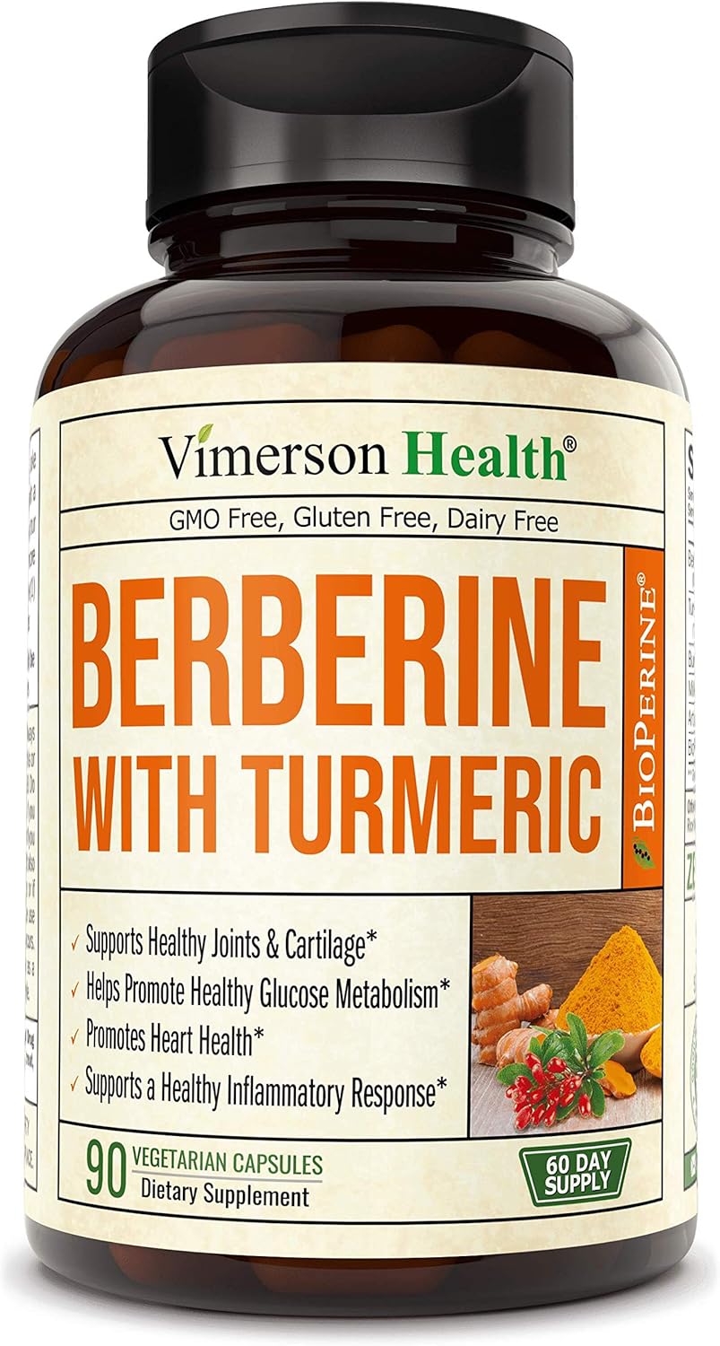Berberine Turmeric Curcumin Supplement with Bioperine - 90 Vegan Capsules - Supports Joints Health, Glucose Metabolism, Heart Health - with Black Pepper Extract - 30 Day Supply: Health & Personal Care