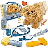 BELLOCHIDDO Veterinarian Playset for Kids, Vet Kits for Toddlers with Interactive Electric Walking Barking Dog & Cage, Pretend Play Puppy Pet Care Dog Toys Gifts for Ages 1 2 3 4 5 6+ Year Old