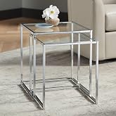 Rodney Modern Chrome Square Accent Nesting Tables Set of 2 15 3/4" Wide Silver Clear Glass Tabletop for Spaces Living Room Bedroom Bedside Entryway House Home Office Decor