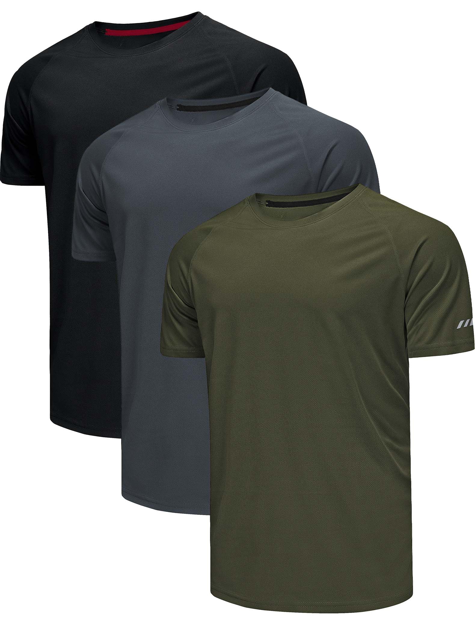 T-Shirt Für Herren Schwarz Sport Kurzarm Rundhals Schnelltrocknend Gym Activewear Reflektierend Nachtlauf Trainingsshirt - Schwarz Grau Grün - XXL