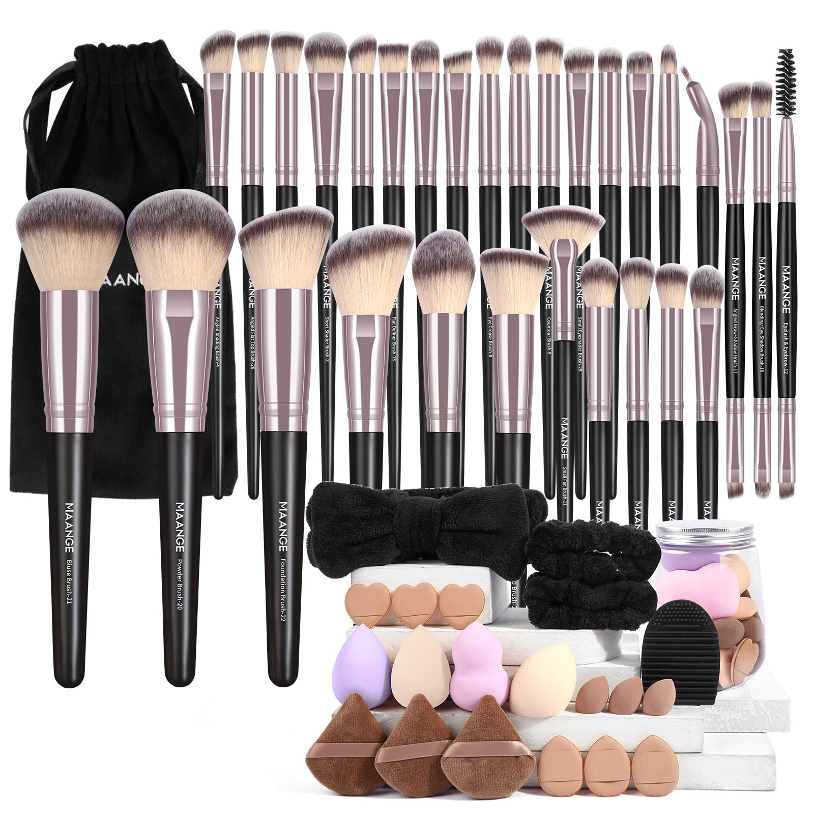 MAANGE Makeup Brushes, 51 Pcs Makeup Tool Set Multi-functional Makeup Brush Set Foundation Powder Blush Concealers Eyeshadows Make up Brushes(Black Gold)