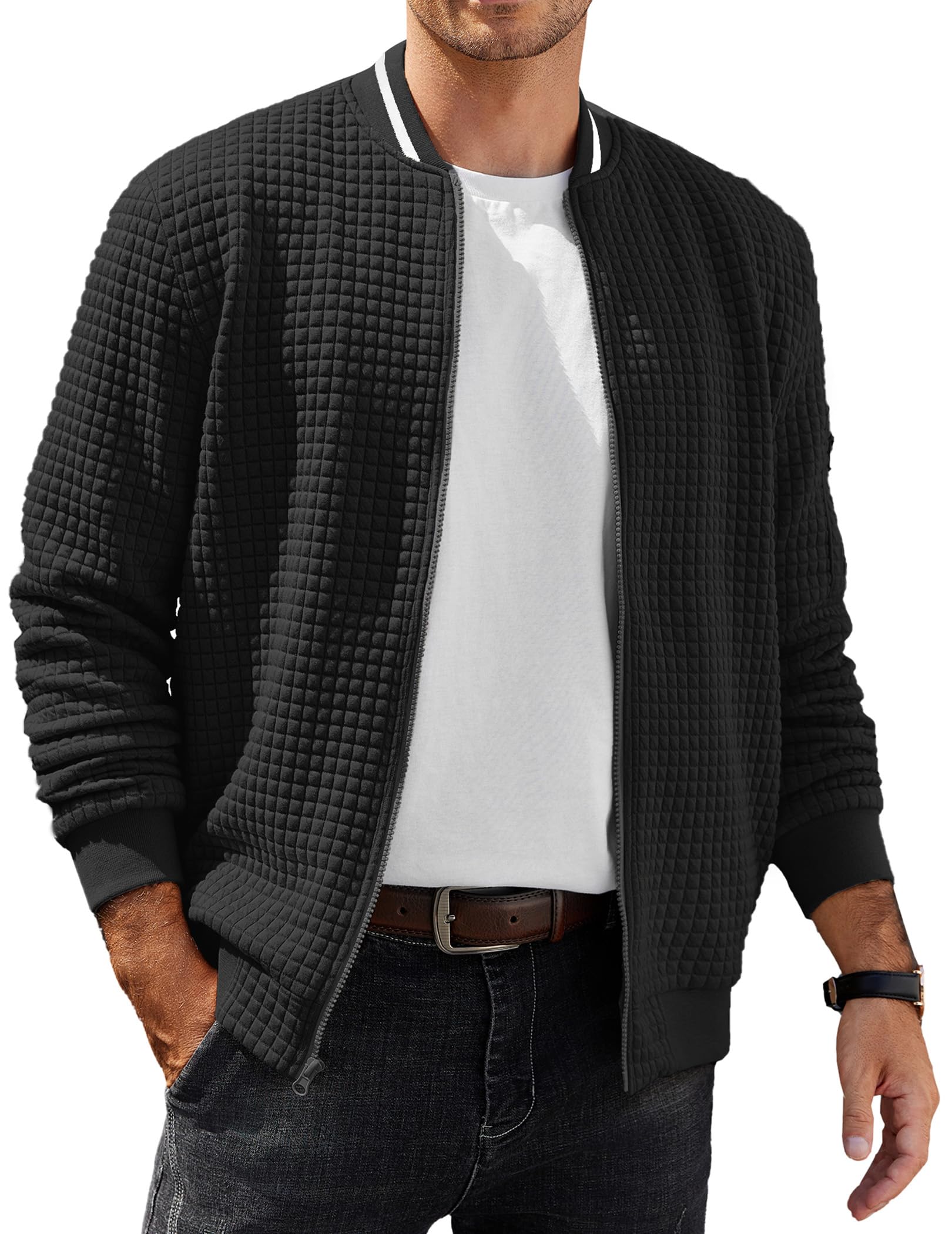 Photo 1 of COOFANDY Waffle Jackets for Men Casual Stylish Varsity Lightweight Jacket Casual Fall Jackets
