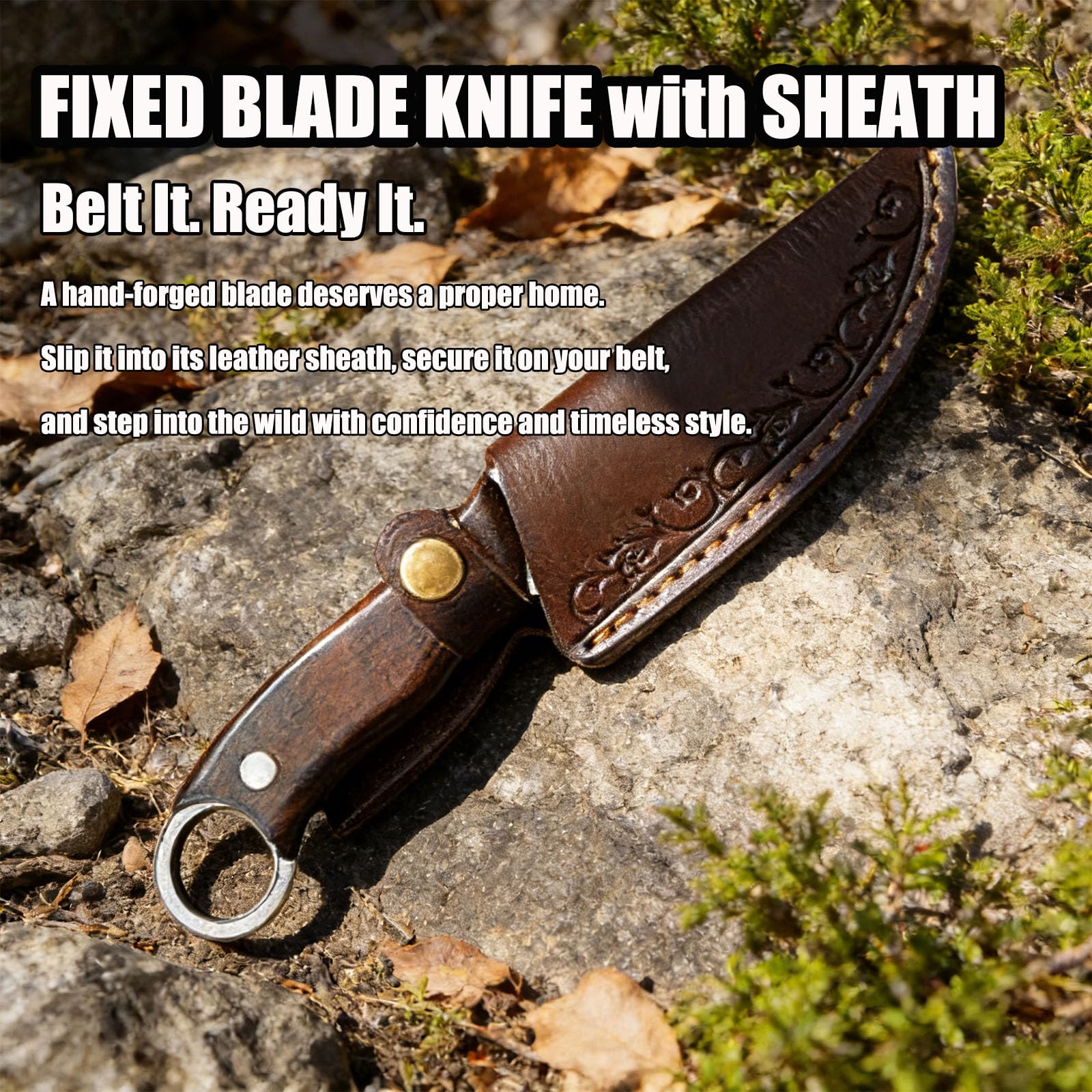 TIANYUE-FONG Fixed Blade Hunting Knife, 8.6-Inch 4CR13 Steel Full Tang Sharp Blade, Fixed Blade Knife with Sheath for Outdoor Camping, Hunting, Bushcraft, Hiking and Tactical Survival