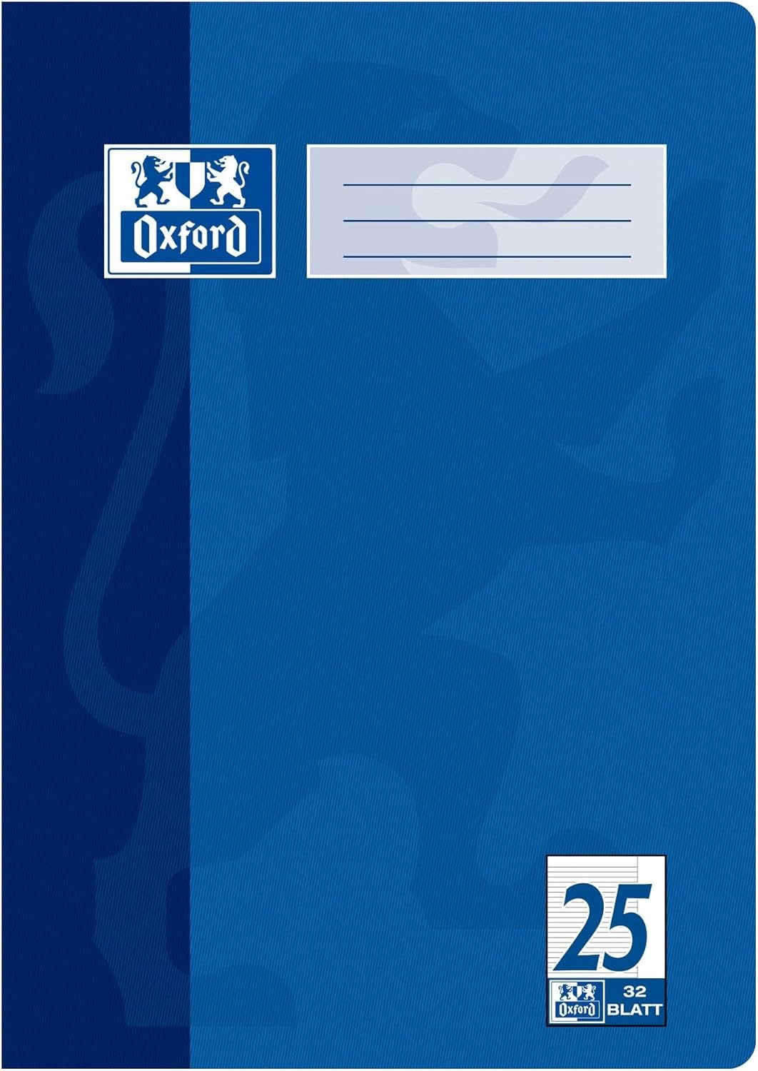 Oxford A4 School Exercise Book - 32 Pages 90 g/m² - Optic Paper Ruling 25 - Lined with Margin Pack of 1 1er-Pack