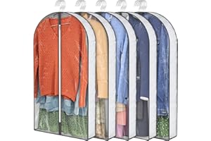 SHENEHSMP 40" Garment Bags, Clear Clothes Covers with 4" Gussetes for Hanging Clothes Closet Storage, Breathable Protector for Suits Coat, Jacket, Sweater, Shirts, 5 Packs
