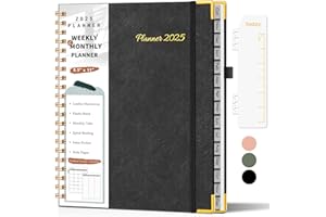 NOTBOKPA 2025 Planner, Weekly and Monthly Planner from January 2025 - December 2025, 8.5" x 11" Hardcover Leather Calendar Planner 2025 with Monthly Tabs, Spiral Bound Daily Planners for School Work Home Black