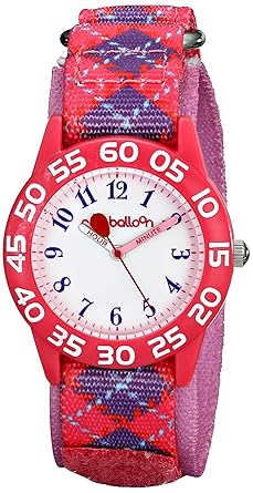 Red Balloon Kids W001885Time Teacher Plastic Watch with Adjustable Argyle Nylon Strap