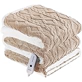 CHIOKY Electric Heated Blanket, 3D Pattern Design, Twin Size Sherpa Super Cozy Heated Blanket with 5 Heating Levels & 10 Hours Auto Off, Beige