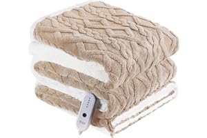 CHIOKY Electric Heated Blanket, 3D Pattern Design, Twin Size Sherpa Super Cozy Heated Blanket with 5 Heating Levels & 10 Hours Auto Off, Beige