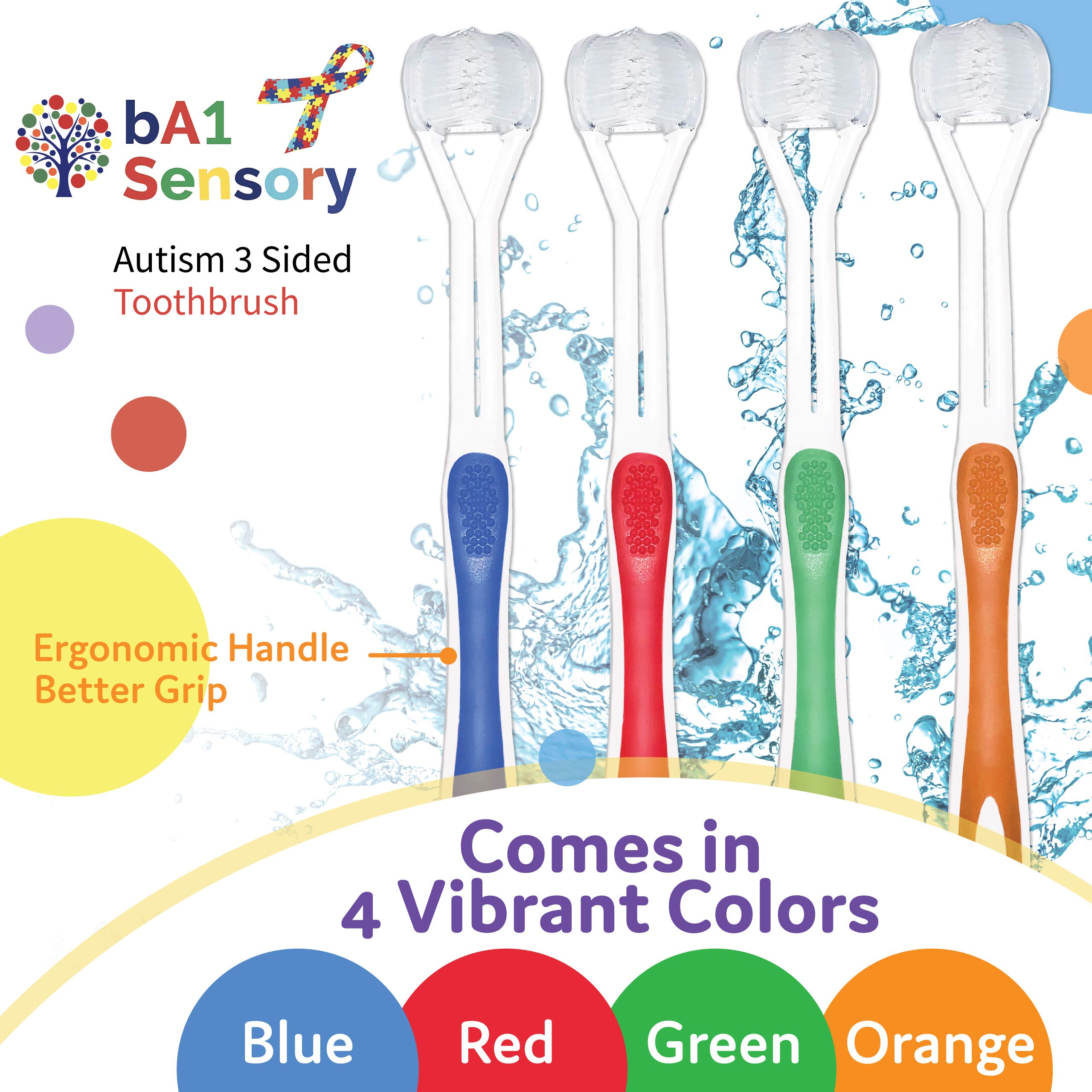 bA1 Sensory 3 Sided Autism Toothbrush for Special Needs Kids (Soft