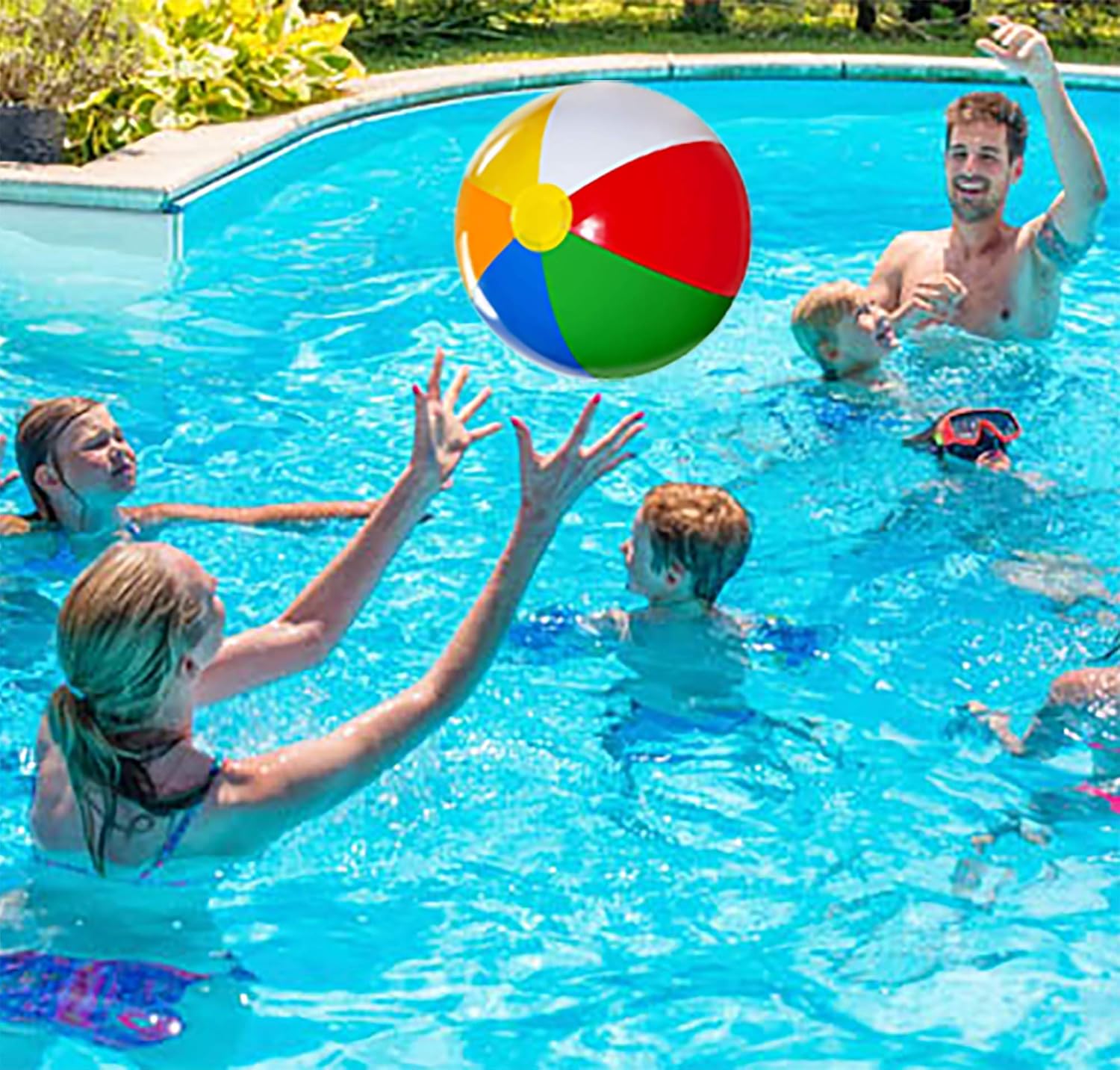 4E's Novelty Beach Balls for Kids [6 Pack] Large 16 inch Inflatable Beach Ball, Rainbow Color - Pool Toys for Kids, Beach Toys, Summer Toys, Summer Birthday Party Favors: Sports & Outdoors