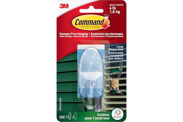 Large Clear Window Hook, with Outdoor Strips