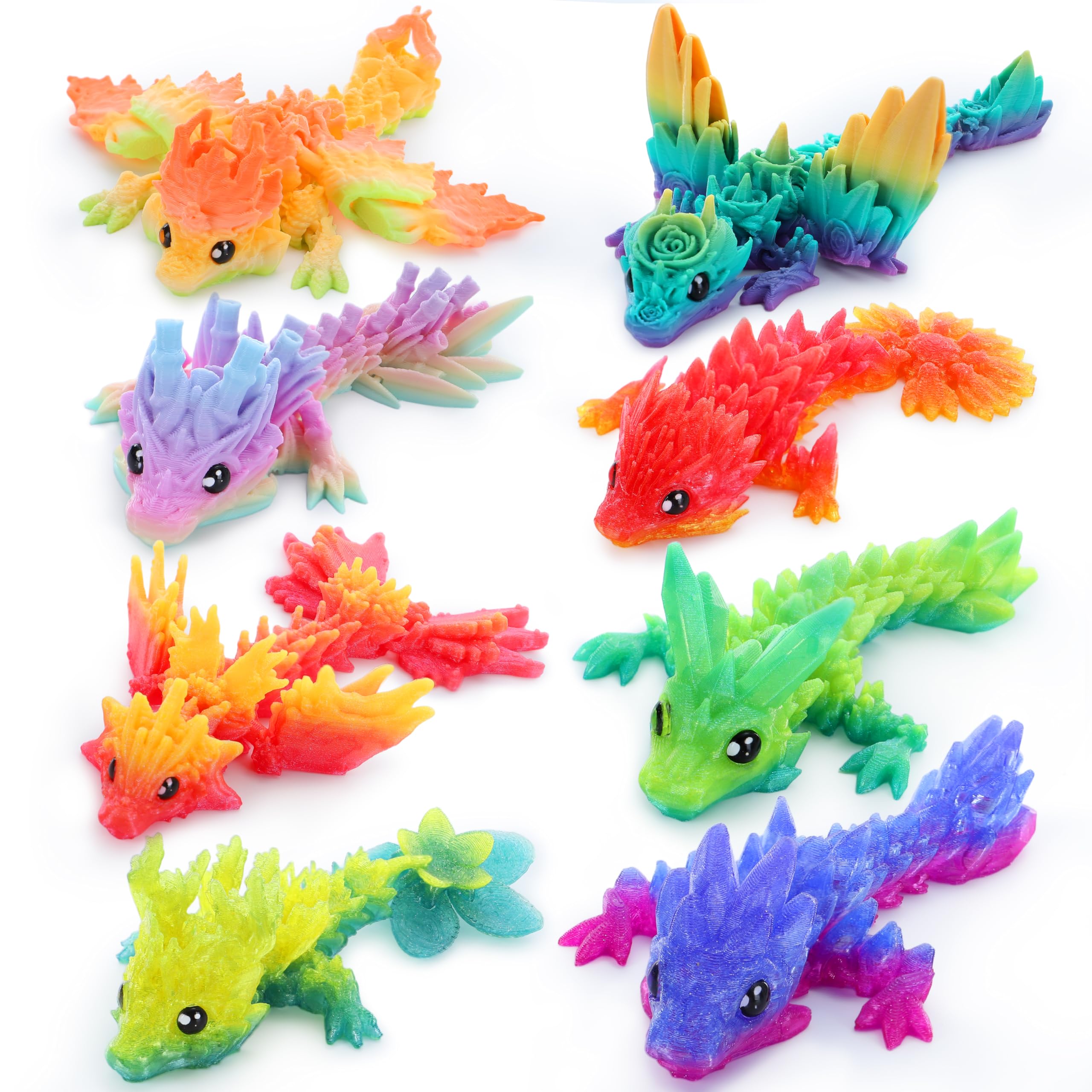 Photo 1 of JOYIN 8 Pcs 3D Printed Dragon, 4.4" Colorful 3D Printed Flexible Articulated Dragon Fidget Toys for Home Office Desk Decor, Autism Stress Relief Fidget Toys for Kids & Adults Birthday Gift
